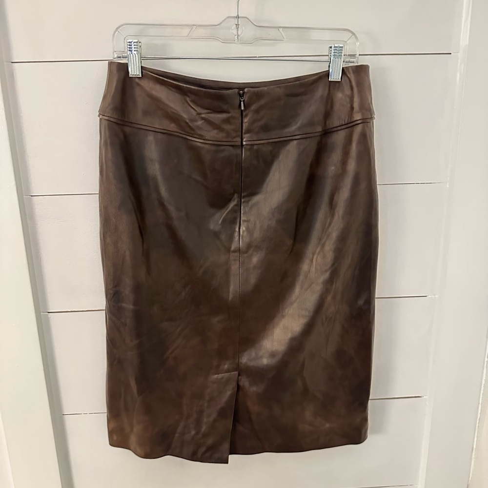 VTG Y2K Z by ZELDA 8 100% Lambs Leather brown midi skirt quiet luxury - Picture 2 of 8